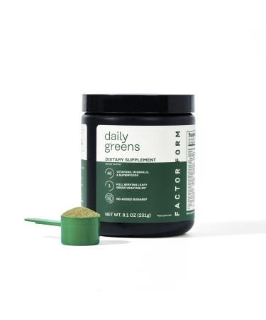 FACTOR FORM Daily Greens Superfood Powder | 5 Functional Blends for Gut Health, Energy & Immunity | Prebiotics, Probiotics, Adaptogens, B Vitamins (30 Servings, Jar) Jar 8.1 Ounce (Pack of 1)