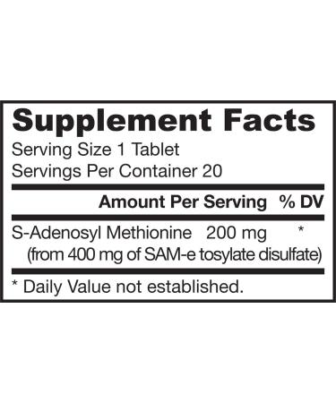 Jarrow Formulas SAM-e 200 mg â€“ Natural S-Adenosyl-L-Methionine 20 Enteric-Coated Tablets - Buy Online on GoSupps.com