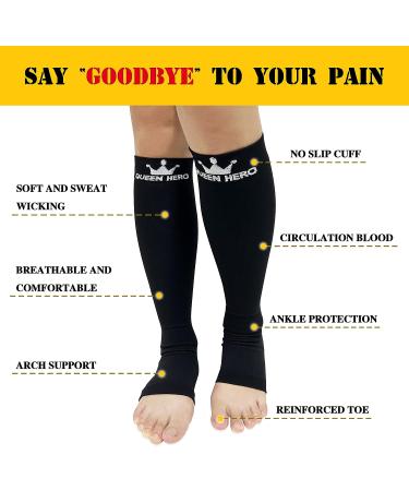 WHOTAY 2 Pairs Plus Size Toeless Compression Socks Wide Calf 20-30mmHg - Black 3XL - Buy Online on GoSupps.com