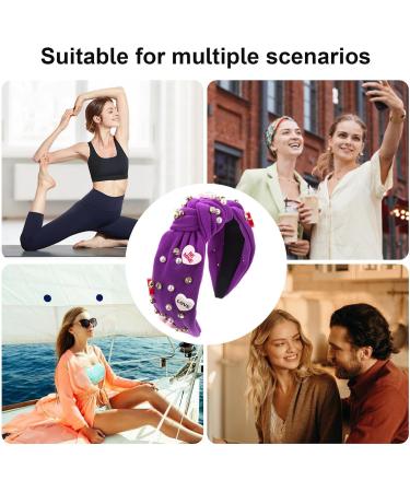 Love Heart Knotted Headband - Pink Top Knot Headband High Skull Pearl Love Heart Headband | Sophisticated Valentine's Day Headband Rhinestone Crystal Jeweled Embellished Hairband for Women Purple - Buy Online on GoSupps.com