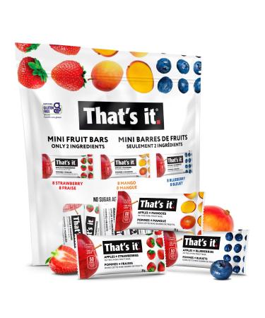 That's it. Mini Fruit Bars Variety (24 Pack) No Sugar Added Plant-Based Vegan & Gluten Free Breakfast Bar Paleo for Children & Adults Non GMO Fiber (8 Blueberry 8 Strawberry 8 Mango)