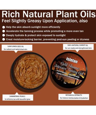 Gold Shimmer Intensive Tanning Gel - Ultra Dark Tanning Butter & Oil for Outdoor Sun - 200g Mango Scented SPF0 | Perfect Tanning Balm for Beach Use - Buy Online on GoSupps.com