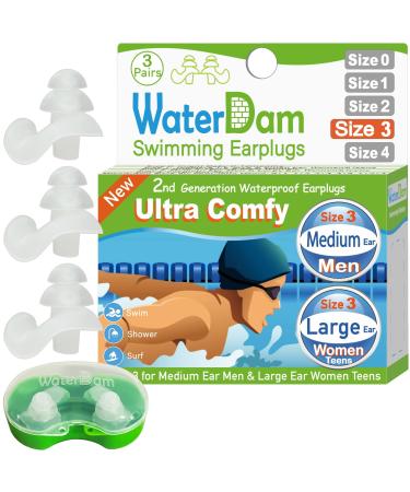 Waterdam swimming earplugs waterproof ultra-comfortable prevent swimmer ears (size 3 + 3 + 3: medium-sized ear for men and large ears teenagers women (clear clear) 1 piece (1 Pack) size 3: clearly clear clear - Buy Online on GoSupps.com