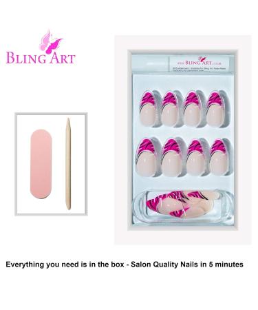 Buy Bling Art Glitter Pink Stiletto Almond False Nails - 24 Long Artificial Nails with Glue | International Shipping - Buy Online on GoSupps.com