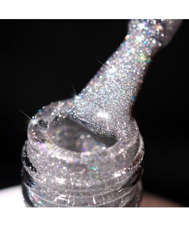 Buy Silver Laser Glitter Gel Nail Polish - Holographic Cat Eye & Reflective Soak Off Gel | International Shipping - Buy Online on GoSupps.com