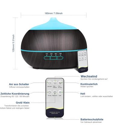 500ml Essential Oils Aromatherapy Diffuser | Ultrasonic Air Humidifier for Bedroom | Wood Grain Design | Black Fragrance Oil Diffuser - Buy Online on GoSupps.com