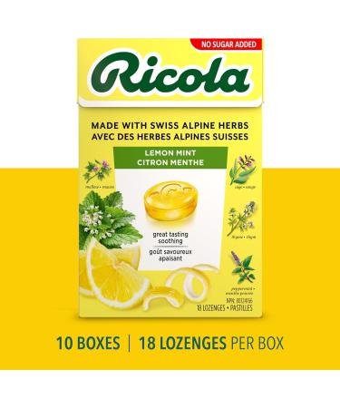 Ricola No Sugar Added Lemon Mint Cough Suppressant Throat Drops 18 Count Box (Pack of 10) - Buy Online on GoSupps.com