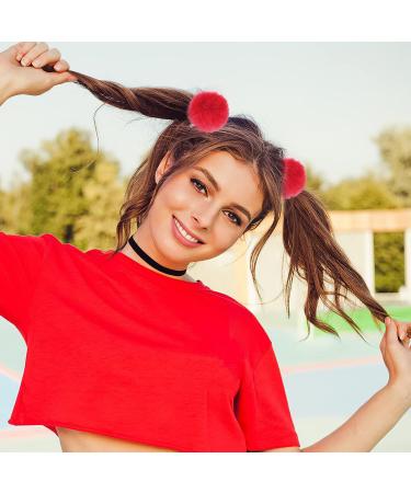 Lusofie 16-Piece Pom Pom Hair Ties for Girls - Fluffy Elastic Ponytail Holders - Buy Online on GoSupps.com