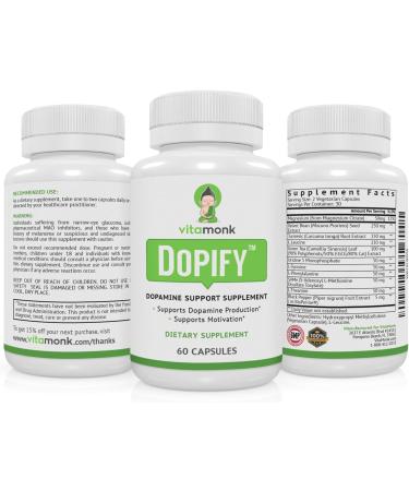 VitaMonk Dopify Dopamine Supplement Dopamine Booster with Uridine Monophosphate Mucuna Pruriens L-Theanine Tyrosine and More - No Artificial Fillers Just Brain Food - 60 Capsules - Buy Online on GoSupps.com