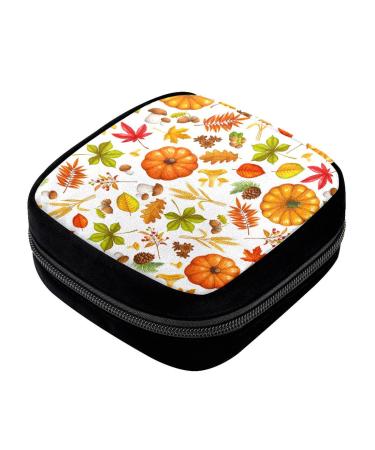 GIAPB Period Bag Sanitary Napkin Storage Bag Pad Holder for Period Makeup Pouch Autumn Pumpkin Mushroom Leaves Color1276