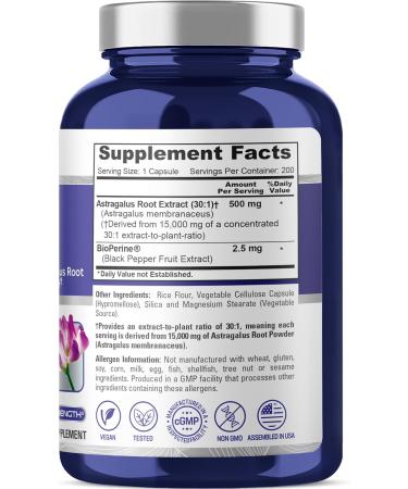 NusaPure Astragalus 15,000mg per Caps - 200 Veggie Capsules | Vegetarian, Non-GMO, Gluten-Free - Buy Online on GoSupps.com
