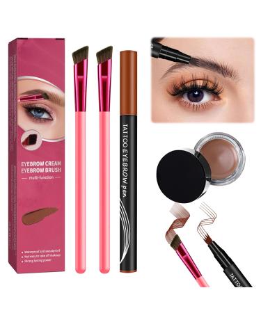 Home Eyebrow Care Kit 4D Laminated Eyebrow Pen Multifunction Eyebrow Brush Microblading Eyebrow Pencil 4D Laminated Brow Grooming Kit 4D Hair Stroke Ultra-Brow Brush with Eyebrow Cream(Light Brown)
