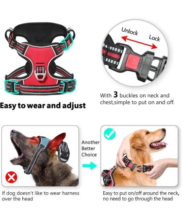 Heele Dog Crockery & Adjustable Reflective Breast Harness - Lockable Snap Dog Running Harness (38-71cm Red) | International Shipping Available - Buy Online on GoSupps.com