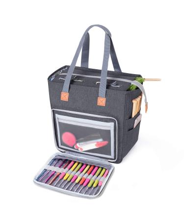 Luxja Small Knitting Tote Bag, Yarn Storage Bag for Carrying Projects, Knitting Needles, Crochet Hooks and Other Accessories, Gray Gray Small