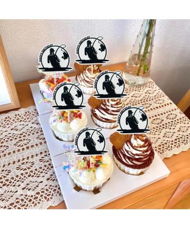 Funny Fishing Birthday Cupcake Topper 24Pcs Fisherman Birthday Cupcake Decorations Outdoor Gone Fishing Themed Party Supplies For Men Women Birthday baby shower Retirement - Buy Online on GoSupps.com