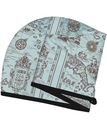 Hair Towel Wrap - Quick Drying Towel Turban with Button | Pirate Adventure Map Design - Buy Online on GoSupps.com