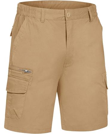 TACVASEN Men's Cotton Cargo Golf Shorts - Classic-Fit Casual Shorts with 7 Pockets, Khaki 34 - Buy Online on GoSupps.com