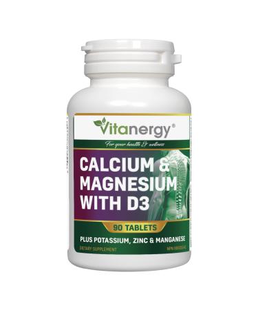 Vitanergy Calcium Magnesium Citrate With D3 Supplement Support Healthy Bone and Teeth Development 90 Tablets Made in Canada