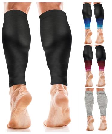 aZengear Calf Support Compression Sleeves (Pair) for Women Men Running | 20-30mmHg Class 2 Shin Splints Brace Footless Leg Socks for Torn Muscle Pain Relief Cramps (L-XL Black) L-XL Black (No Logo)