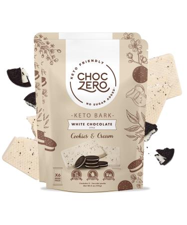 ChocZero's Keto Cookies & Cream Candy Bar - White Chocolate Fudge Keto Bark - Low Carb, No Added Sugar - Healthy Snack for a Sugar Free Diet (6oz per bag, 2 bags) Cookies & Cream 2 Pack