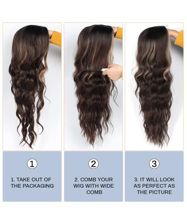 28 Inch Blonde Highlight Body Wave Synthetic Wig | Heat Resistant Long Hair Wig for Women | Middle Part Brown Mixed Blonde Highlight Wig for Daily & Party Use - Buy Online on GoSupps.com