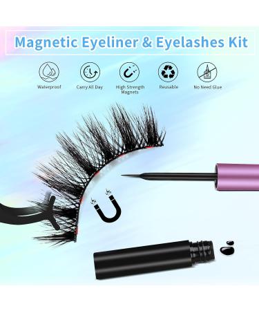 Magnetic Eyelashes Kit with 2 Reusable 3D Strong Magnetic Lashes - Natural Looking, 10 Pairs with Eyeliner & Tweezers - Buy Online on GoSupps.com