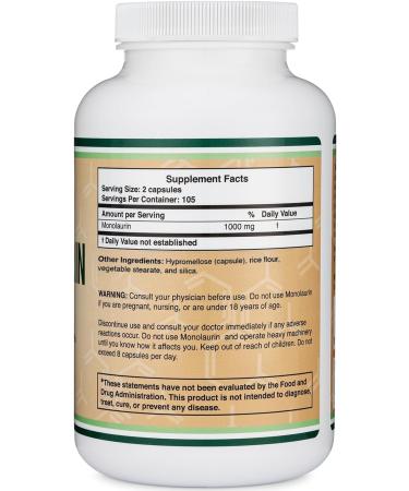 Monolaurin Immune Support Supplement 1,000mg per Serving 210 Capsules (Vegan Safe Non-GMO Gluten Free) Immune Booster for Adults Immune System Defense by Double Wood - Buy Online on GoSupps.com