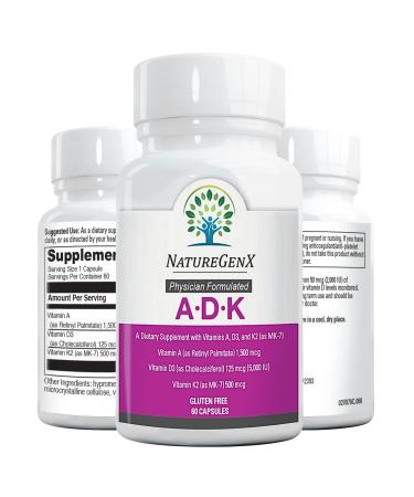 NatureGenX Vitamin ADK - Vitamin A Supplement  Vitamin D3 5000 IU  Vitamin K2 MK-7  Vitamin A  Vitamin D3 and K2 for Bone  Heart  and Immunity | 2 Months Supply of ADK Vitamin Supplement (60 Capsules) 60 Count (Pack of 1...