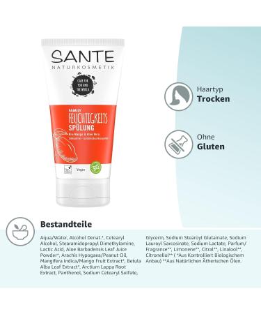 Sante Natural Cosmetics Moisturizing Conditioner - Organic Mango & Aloe Vera Intensive Care for Soft Hair 150 ml - Premium Hydrating Hair Care - Buy Online on GoSupps.com