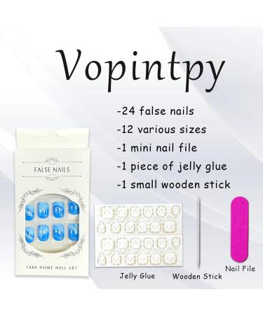 Buy Blue White Gradient Press on Nails - Short Square Fake Nails Glossy Full Cover Reusable Stick-On for Women - DIY Charm Manicure - Buy Online on GoSupps.com