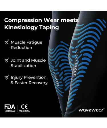 Knee Compression Sleeve with Kinesiology Tape - Wavewear Support for Pain Relief Sports & Workouts - Large Black/Silver - Buy Online on GoSupps.com