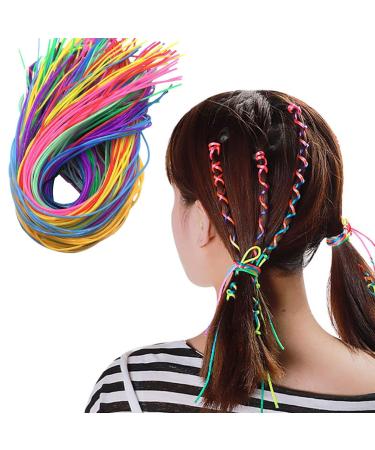 Colorful Hair Strings - Hair Tinsel Extensions Hair Thread Yarn Braiding Wire Ribbon | 96 Colorful Plastiic Braided Hip Hop Headband Braided Rope Braiding Hair Tie for Girls Braids Hair Styl