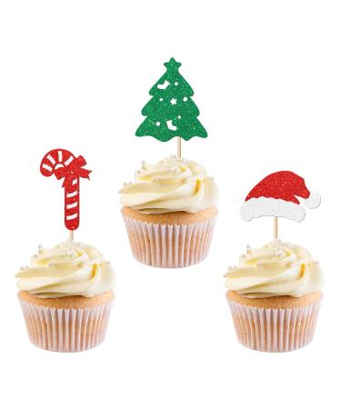 24Pcs Merry Chirstmas Cupcake Topper Candy Christmas Hat Sign Cupcake Picks for Chirstmas Party Happy New Year - Merry Chirstmas Holiday Party Favors