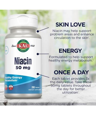 Kal 50mg Niacin Tablets - 200 Count | High Quality Niacin Supplement - Buy Online on GoSupps.com