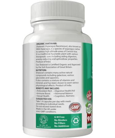 Organic Vegan Shatavari Capsules x 90 (500mg) Soil Association Certified, Gluten & GM Free - Buy Online on GoSupps.com