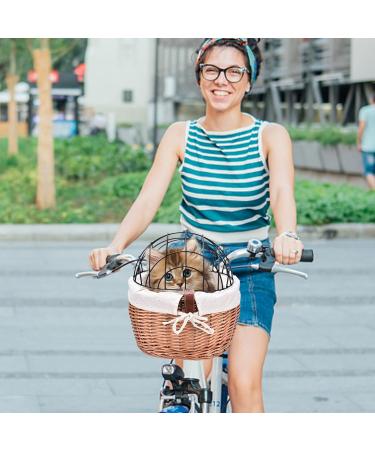 Cat Basket | Wicker Basket For Small Dog Cat Pet Carrier | Front Basket With Wire Mesh Cover | Detachable Pet Carrier | Pet Carrier Front Basket For Dog Puppy Cats - Buy Online on GoSupps.com