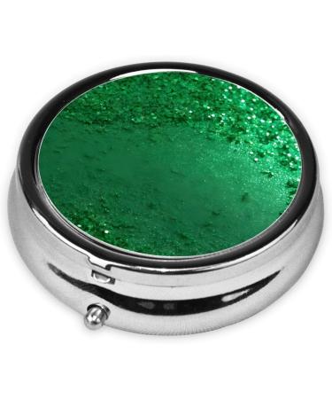 Green Sequin Mini Round Pill Box - 3 Compartment Travel Organizer | Portable Medicine Case for Home & Office - Buy Online on GoSupps.com