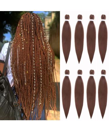 Leeven 26 Inch EZ Braids 8 Packs Pre Stretched Braiding Hair Extensions Medium Auburn Yaki Braiding Hair for Box Braids Light Copper Crochet Braiding Hair Extensions /26 Inch 30# 26 Inch (Pack of 8) 30