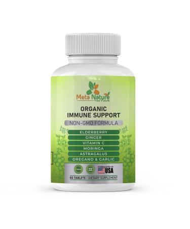 Meta Nature Organic Immune Support Supplament - Certified Organic Elderberry with Organic(Astragalus Oregano  Ginger  Moringa Leaf  Garlic  Vitamin C) WTFC - 60 Tablets