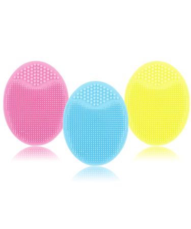 Silicone Face Scrubbers Exfoliator Cleanser Cleansing Brush Pad Men Women Value 3Pack Dry Skin Scrub Scrubby Pore Blackhead Removing Exfoliating-Unique For Girl Sister Best Friend (3 Pack Blue & Pink & Yellow) 3 Pack Mixed Color