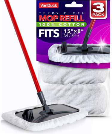 VanDuck 100%Cotton Terry Mop Pads 15x8 Inch 3-Pack (Mop is Not Included).