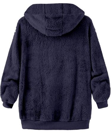 Shop Hanxiulin Women's Fleece Plush Jacket - Warm Long-Sleeved Bomber Coat with Hood | Fluffy Winter Fashion in Dark Blue 3XL - Buy Online on GoSupps.com