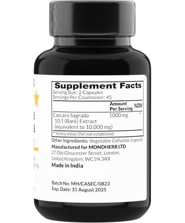 Cascara Sagrada Extract 1000 mg - 90 Vegetarian Capsules | Natural Digestive Health - Shop Internationally - Buy Online on GoSupps.com