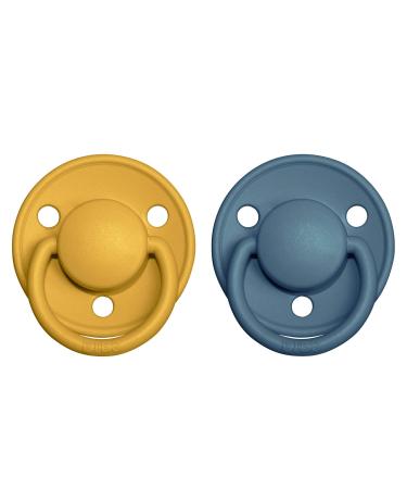 BIBSE de Lux Schnuller 2-Pack | BPA-Free Cherry Shape Nipple | Natural Rubber/Latex | 6-18 Months | Mustard/Petrol | Made in Denmark - Buy Online on GoSupps.com