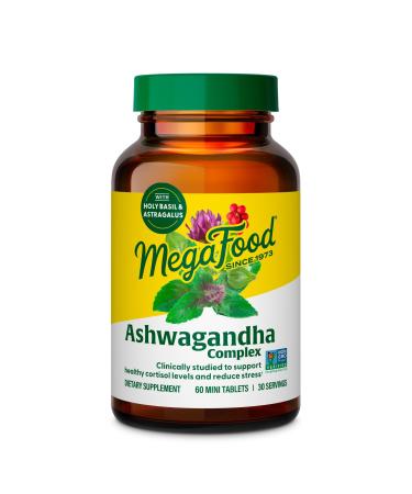 MegaFood Ashwagandha Complex (Formerly Stress Protect) - Ashwagandha Supplements Astragalus Root & Holy Basil - Vegetarian Gluten Free Cortisol Supplement - 60 Mini Tablets 30 Servings