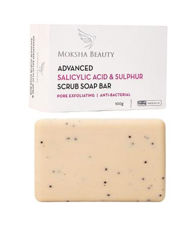 Sulphur Soap Bar with Salicylic Acid - Made In U.K Advanced Salicylic Acid & Sulphur Scrub Treatment Face Soap Bar | Paraben and Cruelty Free - 100g