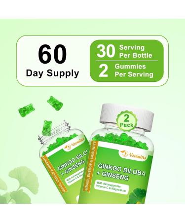 2 Packs 240mg Ginkgo Biloba Gummies Supports Healthy Brain Function Mood and Memory Support for Adults 120 Cts 60 Count (Pack of 2) - Buy Online on GoSupps.com