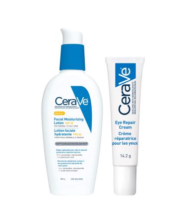 CeraVe Daily Face Lotion and Eye Cream Bundle Face Moisturizer Lotion AM SPF 30 Fragrance Free and Eye Repair Cream with Hyaluronic Acid