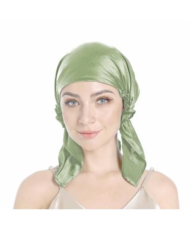SissiLita 100% Silk Bonnet for Sleeping - Large Sage Green Hair Bonnet with Tie Band - Silk Sleep Cap for Curly Hair Care - Buy Online on GoSupps.com