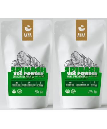 AKNA Organic Spinach Veg Powder 2 Pack 2 x 227g Resealable Bags